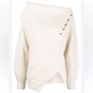 NWT $1100 Stella McCartney Asymmetrical Wool Cashmere Mock Neck Sweater Size 42